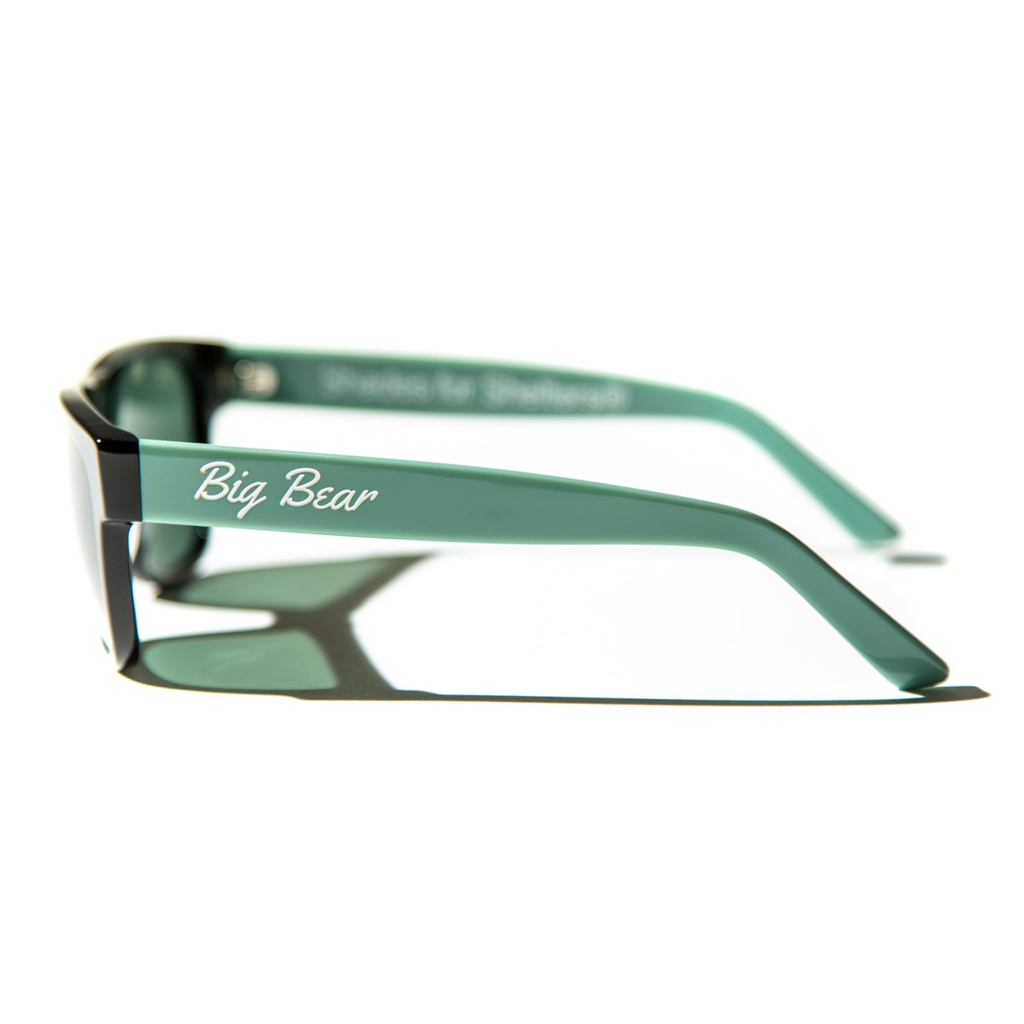 Green lens sunglasses with polished mint green temples