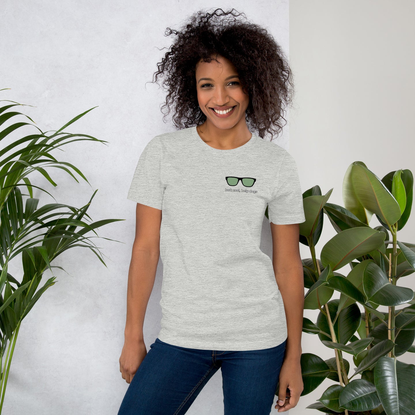 Look Cool, Help Dogs Unisex Tshirt athletic heather front female model lifestyle shot