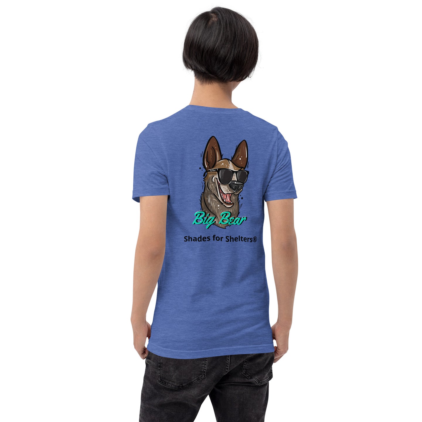Look Cool, Help Dogs Unisex Tshirt heather true royal back male model