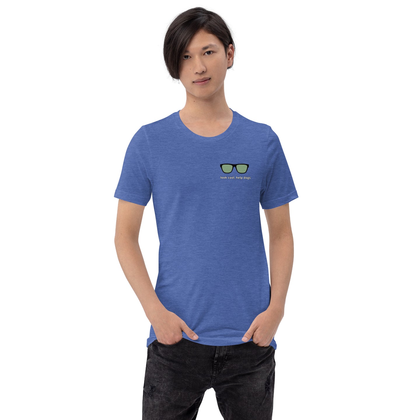 Look Cool, Help Dogs Unisex Tshirt heather true royal front male model