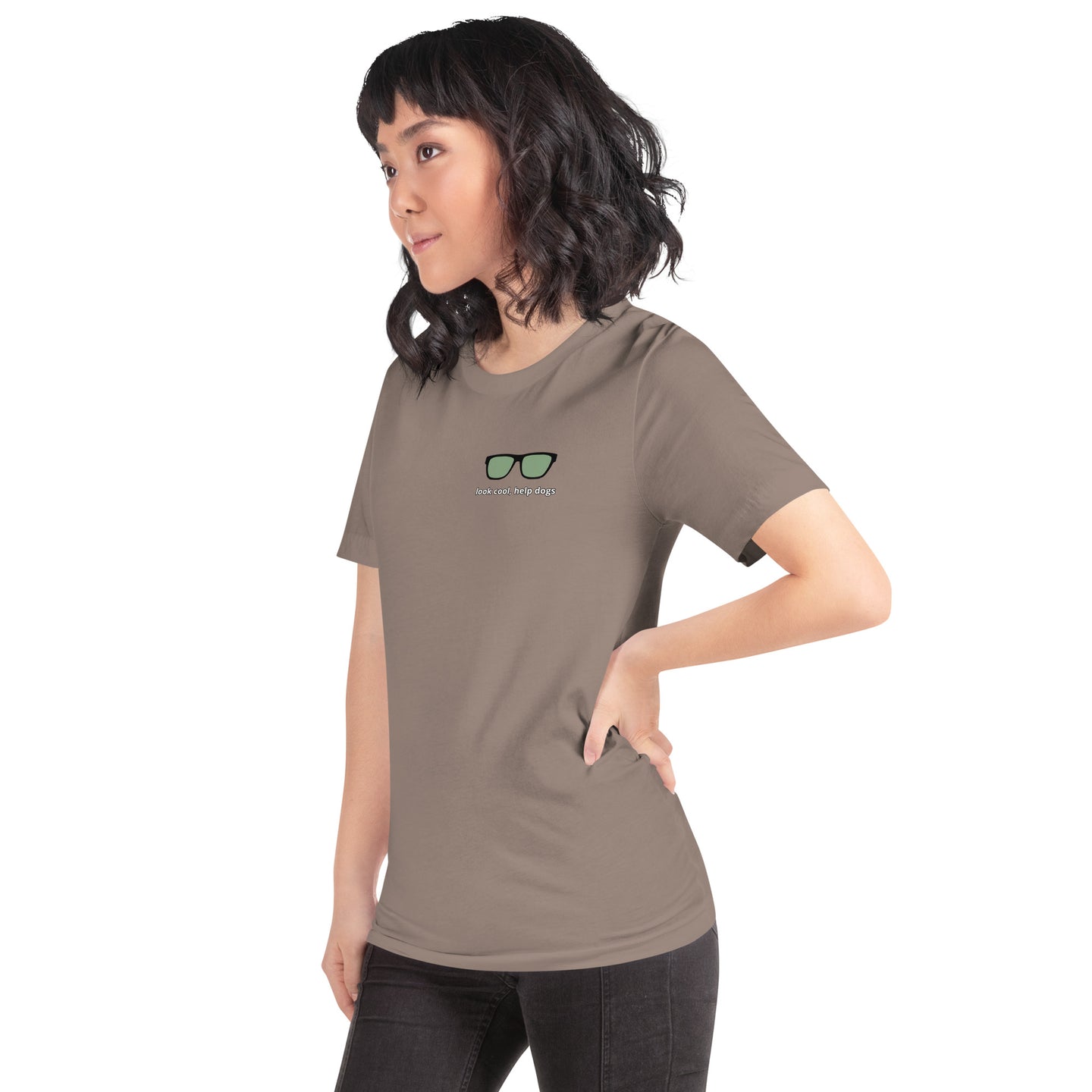 Look Cool, Help Dogs Unisex Tshirt pebble front female